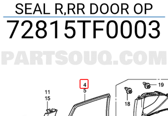 Honda 72815TF0003 SEAL R,RR DOOR OP