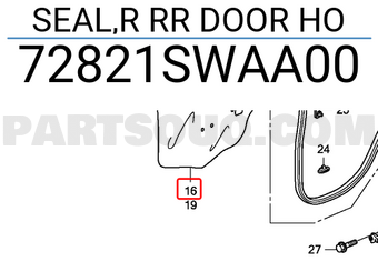Honda 72821SWAA00 SEAL,R RR DOOR HO