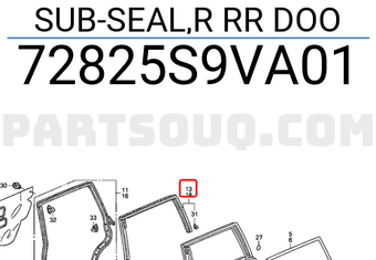 Honda 72825S9VA01 SUB-SEAL,R RR DOO