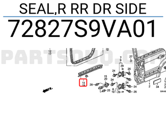 Honda 72827S9VA01 SEAL,R RR DR SIDE
