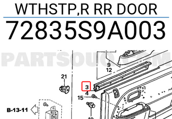 Honda 72835S9A003 WTHSTP,R RR DOOR