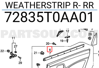 Honda 72835T0AA01 WEATHERSTRIP R- RR
