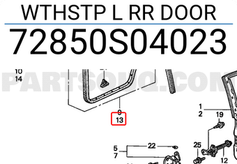 Honda 72850S04023 WTHSTP L RR DOOR