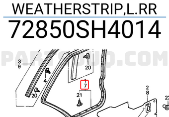 Honda 72850SH4014 WEATHERSTRIP,L.RR