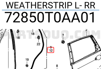 Honda 72850T0AA01 WEATHERSTRIP L- RR