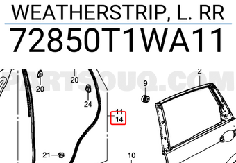 Honda 72850T1WA11 WEATHERSTRIP, L. RR
