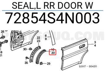 Honda 72854S4N003 SEAL,L RR DOOR W