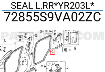 Honda 72855S9VA02ZC SEAL L,RR*YR203L*