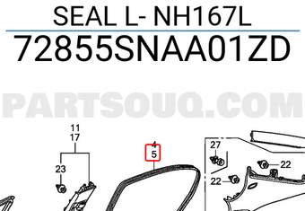 Honda 72855SNAA01ZD SEAL L- NH167L
