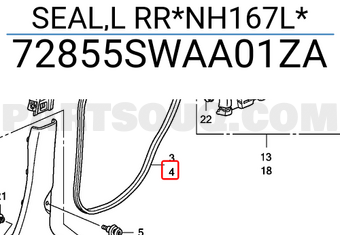 Honda 72855SWAA01ZA SEAL,L RR*NH167L*