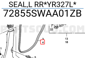 Honda 72855SWAA01ZB SEAL,L RR*YR327L*