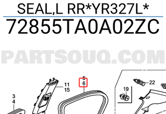 Honda 72855TA0A02ZC SEAL,L RR*YR327L*