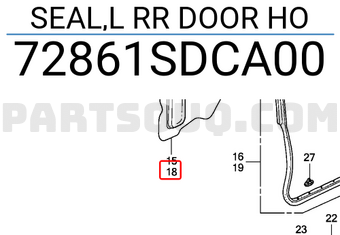 Honda 72861SDCA00 SEAL,L RR DOOR HO