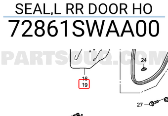 Honda 72861SWAA00 SEAL,L RR DOOR HO