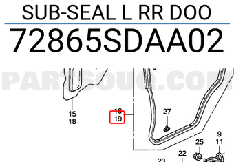 Honda 72865SDAA02 SUB-SEAL L RR DOO