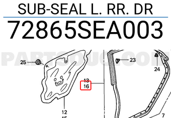 Honda 72865SEA003 SUB-SEAL L. RR. DR
