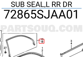 Honda 72865SJAA01 SUB SEAL,L RR DR