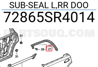 Honda 72865SR4014 SUB-SEAL L,RR DOO