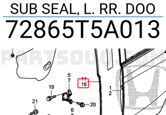 Honda 72865T5A013 SUB SEAL, L. RR. DOO