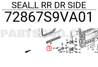 Honda 72867S9VA01 SEAL,L RR DR SIDE