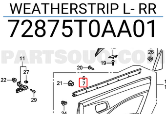 Honda 72875T0AA01 WEATHERSTRIP L- RR
