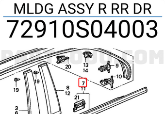 Honda 72910S04003 MLDG ASSY R RR DR