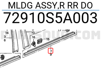 Honda 72910S5A003 MLDG ASSY,R RR DO