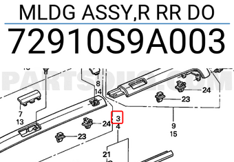 Honda 72910S9A003 MLDG ASSY,R RR DO