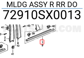 Honda 72910SX0013 MLDG ASSY R RR DO