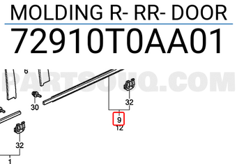 Honda 72910T0AA01 MOLDING R- RR- DOOR