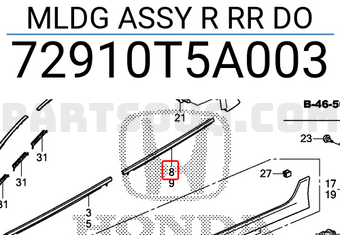 Honda 72910T5A003 MLDG ASSY R RR DO
