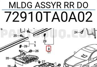 Honda 72910TA0A02 MLDG ASSYR RR DO