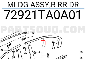Honda 72921TA0A01 MLDG ASSY,R RR DR
