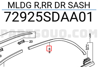 Honda 72925SDAA01 MLDG R,RR DR SASH