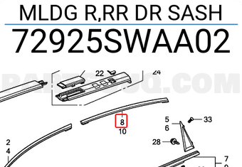 Honda 72925SWAA02 MLDG R,RR DR SASH