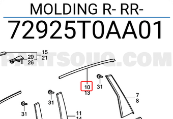 Honda 72925T0AA01 MOLDING R- RR
