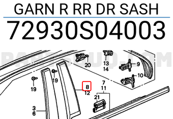Honda 72930S04003 GARN R RR DR SASH