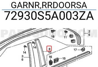 Honda 72930S5A003ZA GARNR,RRDOORSA