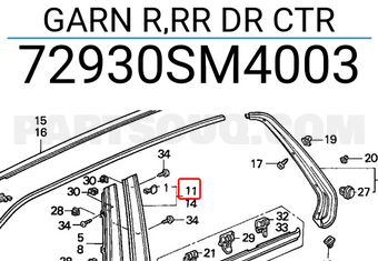 Honda 72930SM4003 GARN R,RR DR CTR