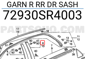 Honda 72930SR4003 GARN R RR DR SASH