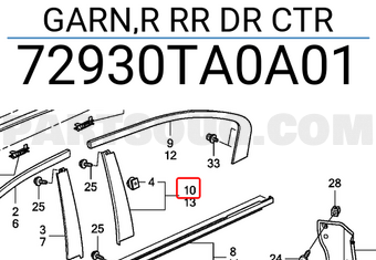 Honda 72930TA0A01 GARN,R RR DR CTR