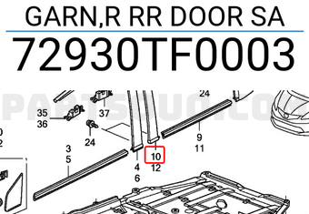 Honda 72930TF0003 GARN,R RR DOOR SA