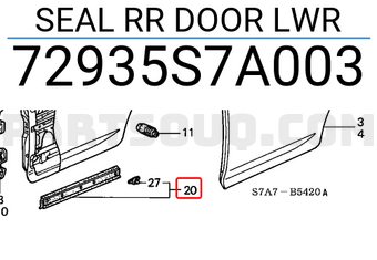 Honda 72935S7A003 SEAL RR DOOR LWR