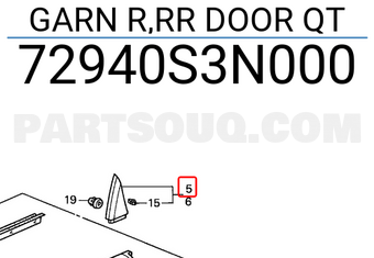 Honda 72940S3N000 GARN R,RR DOOR QT