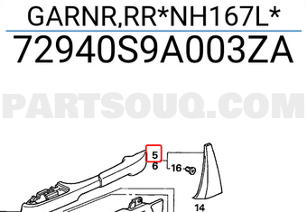 Honda 72940S9A003ZA GARNR,RR*NH167L*