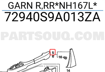 Honda 72940S9A013ZA GARN R,RR*NH167L*