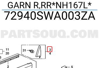 Honda 72940SWA003ZA GARN R,RR*NH167L*