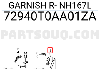 Honda 72940T0AA01ZA GARNISH R- NH167L