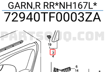 Honda 72940TF0003ZA GARN,R RR*NH167L*