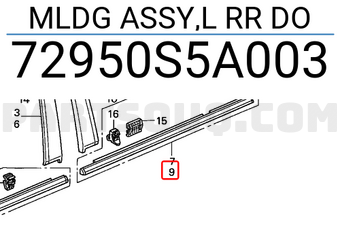 Honda 72950S5A003 MLDG ASSY,L RR DO